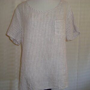 Christian Siriano New York Linen Striped Top Tan White Size L